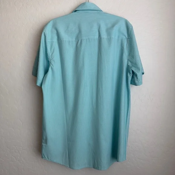 Dixxon Men's Benny Short Sleeve Button Up Shirt Microstripe Tiffany‎ Blue Medium - Picture 2 of 11